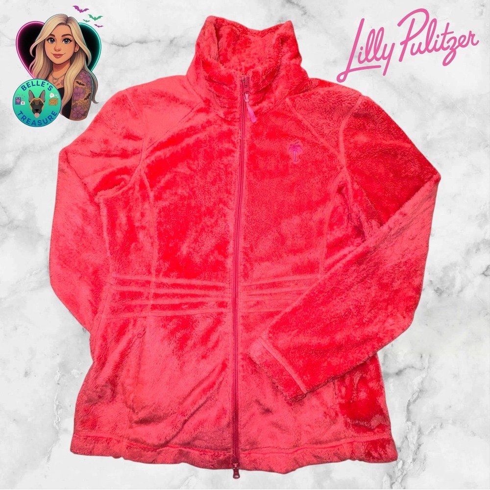 Lilly Pulitzer Maddie Jacket RARE Coral Pink Womens Small High Pile Fleece Fuzzy